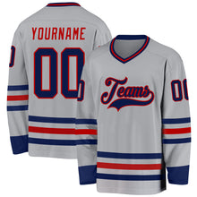 Load image into Gallery viewer, Custom Gray Navy-Red Hockey Jersey