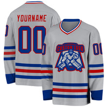 Load image into Gallery viewer, Custom Gray Royal-Red Hockey Jersey