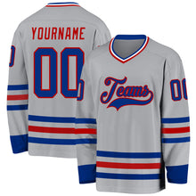 Load image into Gallery viewer, Custom Gray Royal-Red Hockey Jersey