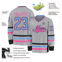 Загрузить изображение в средство просмотра галереи, Custom Gray Light Blue Black-Pink Hockey Jersey