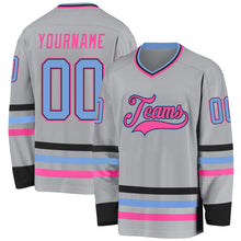 Загрузить изображение в средство просмотра галереи, Custom Gray Light Blue Black-Pink Hockey Jersey