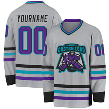 Загрузить изображение в средство просмотра галереи, Custom Gray Purple Black-Teal Hockey Jersey