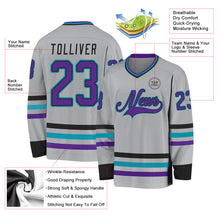 Загрузить изображение в средство просмотра галереи, Custom Gray Purple Black-Teal Hockey Jersey