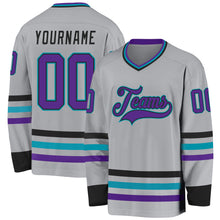 Загрузить изображение в средство просмотра галереи, Custom Gray Purple Black-Teal Hockey Jersey