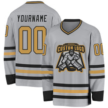 Загрузить изображение в средство просмотра галереи, Custom Gray Old Gold-Black Hockey Jersey