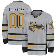 Загрузить изображение в средство просмотра галереи, Custom Gray Old Gold-Black Hockey Jersey