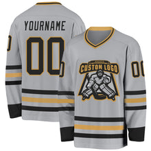 Загрузить изображение в средство просмотра галереи, Custom Gray Black-Old Gold Hockey Jersey