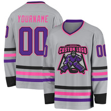 Laden Sie das Bild in den Galerie-Viewer, Custom Gray Purple Black-Pink Hockey Jersey