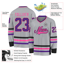 Laden Sie das Bild in den Galerie-Viewer, Custom Gray Purple Black-Pink Hockey Jersey