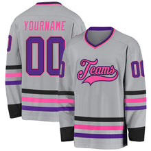 Laden Sie das Bild in den Galerie-Viewer, Custom Gray Purple Black-Pink Hockey Jersey