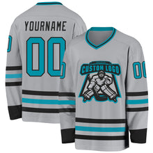 Загрузить изображение в средство просмотра галереи, Custom Gray Teal-Black Hockey Jersey