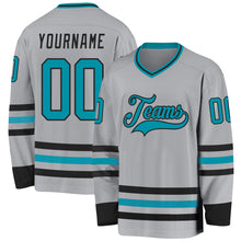 Загрузить изображение в средство просмотра галереи, Custom Gray Teal-Black Hockey Jersey