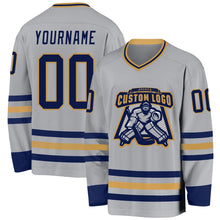 Загрузить изображение в средство просмотра галереи, Custom Gray Navy-Old Gold Hockey Jersey