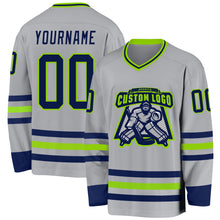 Загрузить изображение в средство просмотра галереи, Custom Gray Navy-Neon Green Hockey Jersey