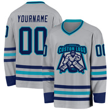 Загрузить изображение в средство просмотра галереи, Custom Gray Navy-Teal Hockey Jersey