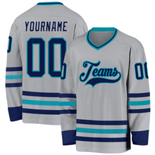 Загрузить изображение в средство просмотра галереи, Custom Gray Navy-Teal Hockey Jersey
