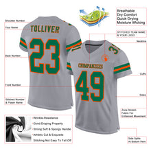 Laden Sie das Bild in den Galerie-Viewer, Custom Gray Kelly Green-Orange Mesh Authentic Football Jersey