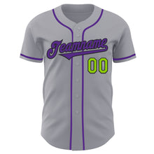 Laden Sie das Bild in den Galerie-Viewer, Custom Gray Neon Green Black-Purple Authentic Baseball Jersey