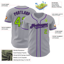 Laden Sie das Bild in den Galerie-Viewer, Custom Gray Neon Green Black-Purple Authentic Baseball Jersey