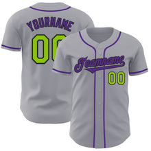 Laden Sie das Bild in den Galerie-Viewer, Custom Gray Neon Green Black-Purple Authentic Baseball Jersey