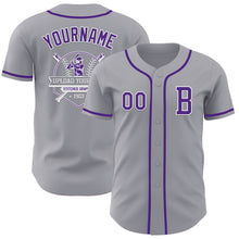 Laden Sie das Bild in den Galerie-Viewer, Custom Gray Purple-White Authentic Baseball Jersey