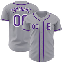Laden Sie das Bild in den Galerie-Viewer, Custom Gray Purple-White Authentic Baseball Jersey