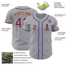 Laden Sie das Bild in den Galerie-Viewer, Custom Gray Purple-Gold Authentic Baseball Jersey
