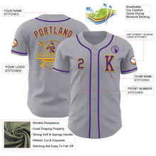 Laden Sie das Bild in den Galerie-Viewer, Custom Gray Purple-Gold Authentic Baseball Jersey