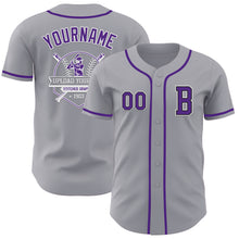 Laden Sie das Bild in den Galerie-Viewer, Custom Gray Purple-Black Authentic Baseball Jersey