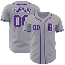 Laden Sie das Bild in den Galerie-Viewer, Custom Gray Purple-Black Authentic Baseball Jersey