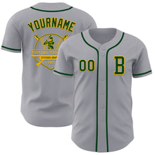 Laden Sie das Bild in den Galerie-Viewer, Custom Gray Green-Gold Authentic Baseball Jersey