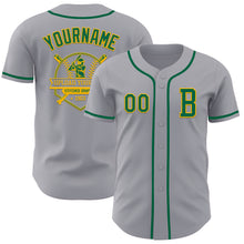 Laden Sie das Bild in den Galerie-Viewer, Custom Gray Kelly Green-Gold Authentic Baseball Jersey