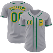 Laden Sie das Bild in den Galerie-Viewer, Custom Gray Kelly Green-Gold Authentic Baseball Jersey