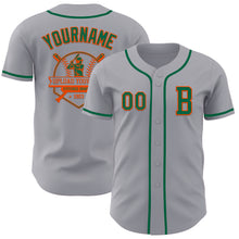 Laden Sie das Bild in den Galerie-Viewer, Custom Gray Kelly Green-Orange Authentic Baseball Jersey