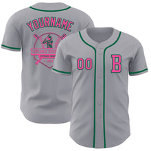 Laden Sie das Bild in den Galerie-Viewer, Custom Gray Pink-Kelly Green Authentic Baseball Jersey
