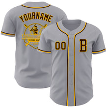 Laden Sie das Bild in den Galerie-Viewer, Custom Gray Brown-Gold Authentic Baseball Jersey