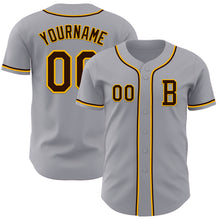 Laden Sie das Bild in den Galerie-Viewer, Custom Gray Brown-Gold Authentic Baseball Jersey