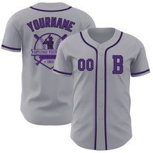 Laden Sie das Bild in den Galerie-Viewer, Custom Gray Purple-Black Authentic Baseball Jersey