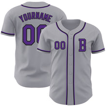 Laden Sie das Bild in den Galerie-Viewer, Custom Gray Purple-Black Authentic Baseball Jersey