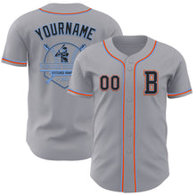 Laden Sie das Bild in den Galerie-Viewer, Custom Gray Black Powder Blue-Orange Authentic Baseball Jersey