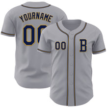 Laden Sie das Bild in den Galerie-Viewer, Custom Gray Navy-Old Gold Authentic Baseball Jersey