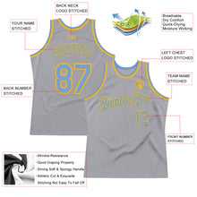 Загрузить изображение в средство просмотра галереи, Custom Gray Light Blue-Gold Authentic Throwback Basketball Jersey