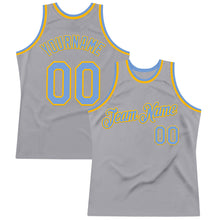 Загрузить изображение в средство просмотра галереи, Custom Gray Light Blue-Gold Authentic Throwback Basketball Jersey