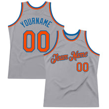 Laden Sie das Bild in den Galerie-Viewer, Custom Gray Orange-Light Blue Authentic Throwback Basketball Jersey