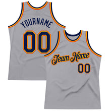 Laden Sie das Bild in den Galerie-Viewer, Custom Gray Navy Gold-Orange Authentic Throwback Basketball Jersey