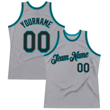 Загрузить изображение в средство просмотра галереи, Custom Gray Black-Teal Authentic Throwback Basketball Jersey