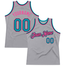 Laden Sie das Bild in den Galerie-Viewer, Custom Gray Teal Black-Pink Authentic Throwback Basketball Jersey