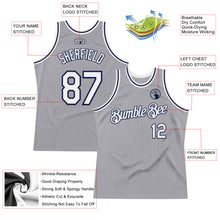 Laden Sie das Bild in den Galerie-Viewer, Custom Gray White-Navy Authentic Throwback Basketball Jersey