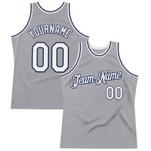 Laden Sie das Bild in den Galerie-Viewer, Custom Gray White-Navy Authentic Throwback Basketball Jersey