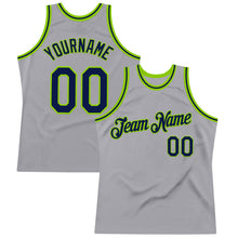 Charger l'image dans la galerie, Custom Gray Navy-Neon Green Authentic Throwback Basketball Jersey